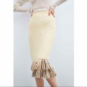 Zara Crochet Midi Skirt with fringe, NWOT, Medium